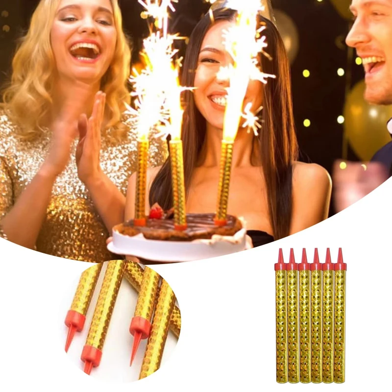 Fireworks Gold Wrapping Sparkling Candles for Bottle Service Birthday Wedding Sweet Clear Glass Candle Holders Birthday Candle