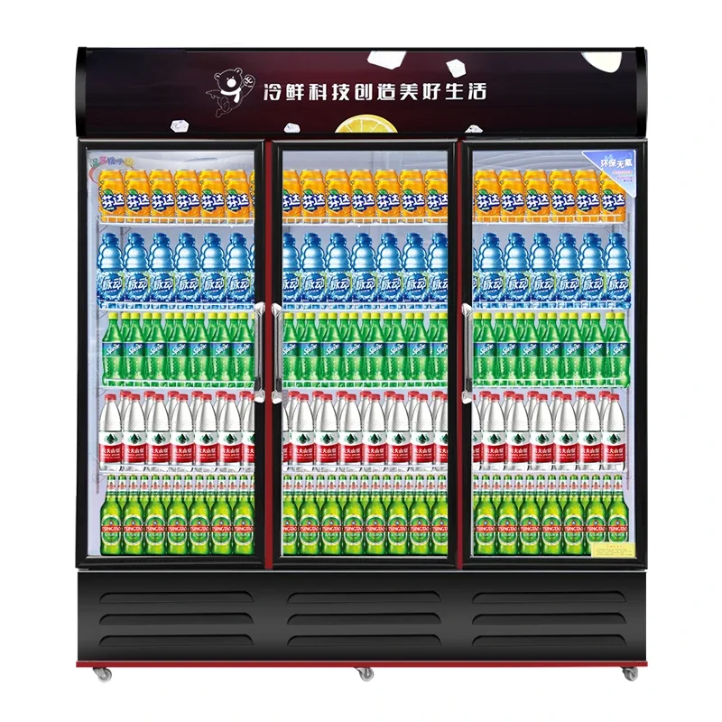 Vertical Upright drink Glass Door Freezer Display Beverage cola Cooler Refrigerator for supermarket