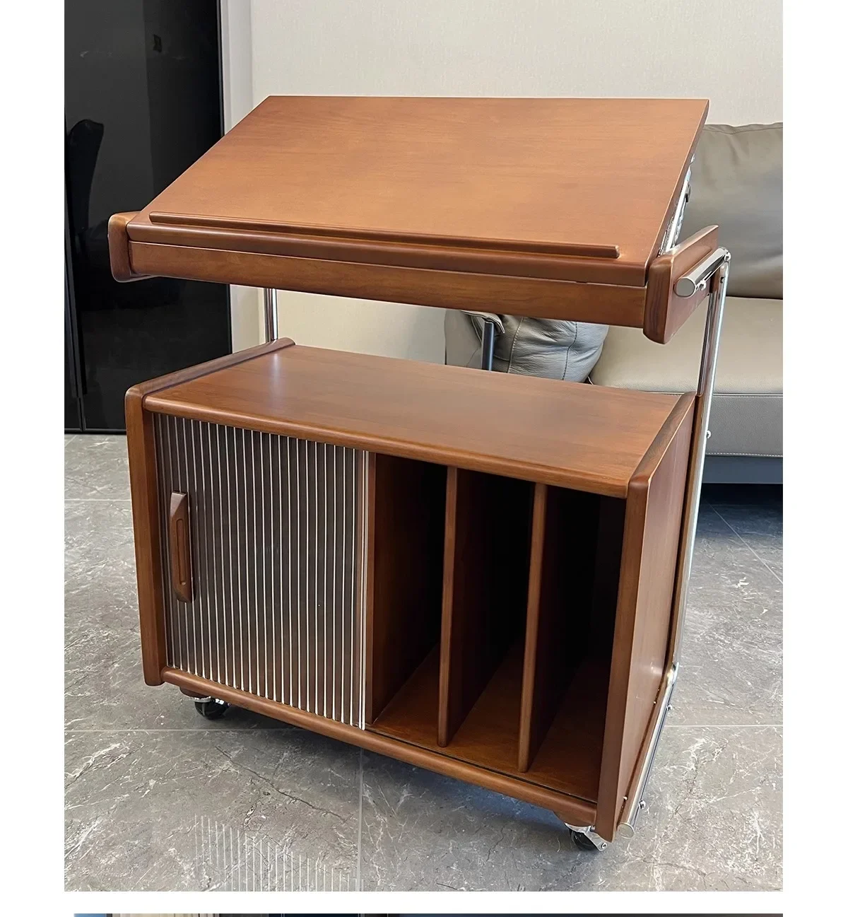 

ls 04Medieval style solid wood storage bookshelf living room bedroom retro storage mobile magazine cabinet