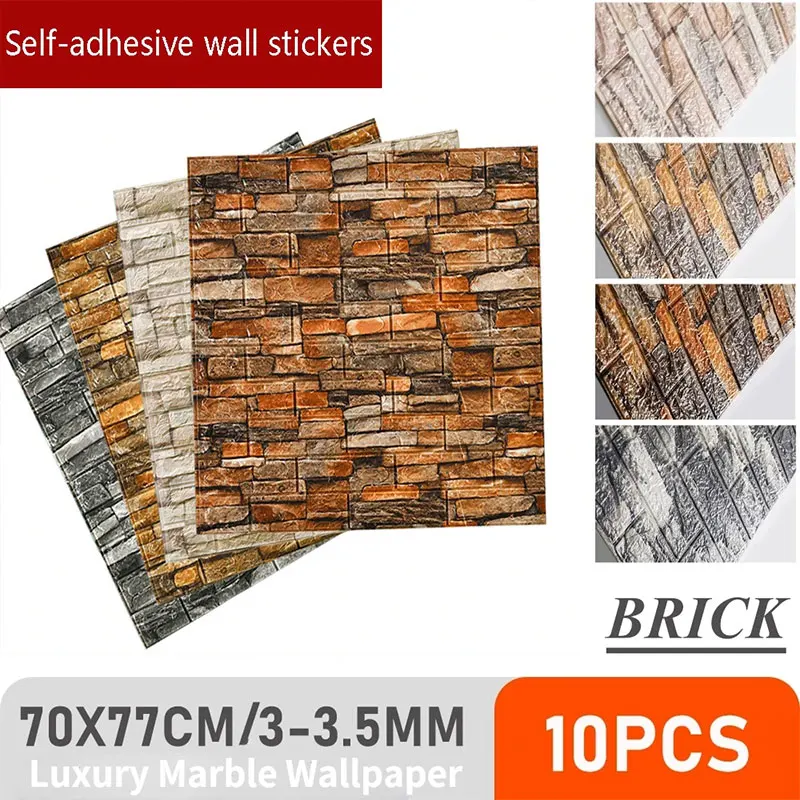 

10PCS Self Adhesive 3D Brick Wall Stickers DIY Background Renovated Wallpaper Waterproof Anti-collision Wall Covering Decoration