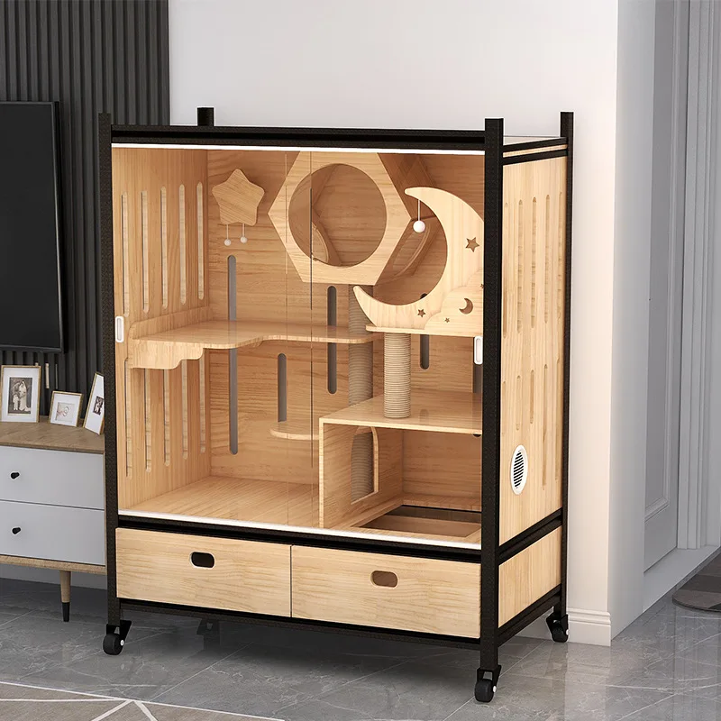 

UT Pine Pure Solid Wood Hot Sell 2022 Customized Multi- Layer Luxury Solid Wood Pet House Cat Villa Wooden Indoor Cat Dog House
