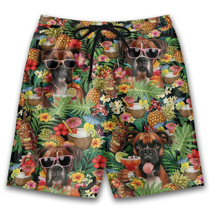 Tropical Tiki Cute Dog 3D Printed Bermudas Hawaiian Pet Border Collie Short Pants For Men Clothes Beagle Rottweiler Beach Shorts