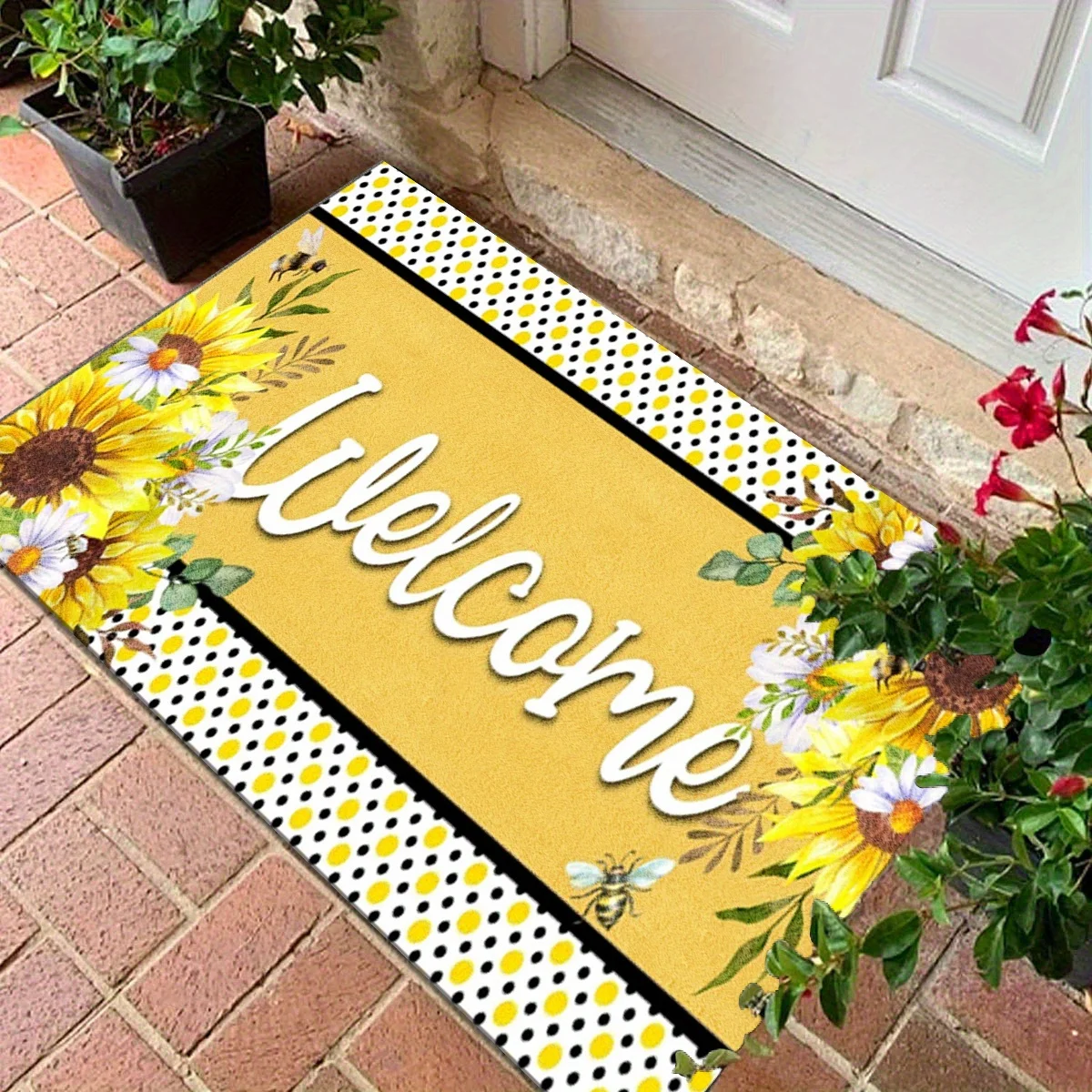 Spring Welcome Floor Rug Vibrant Wildflower Blossom Vintage Floral Pattern Decor Area Rug for Indoor Porch Home Ornament