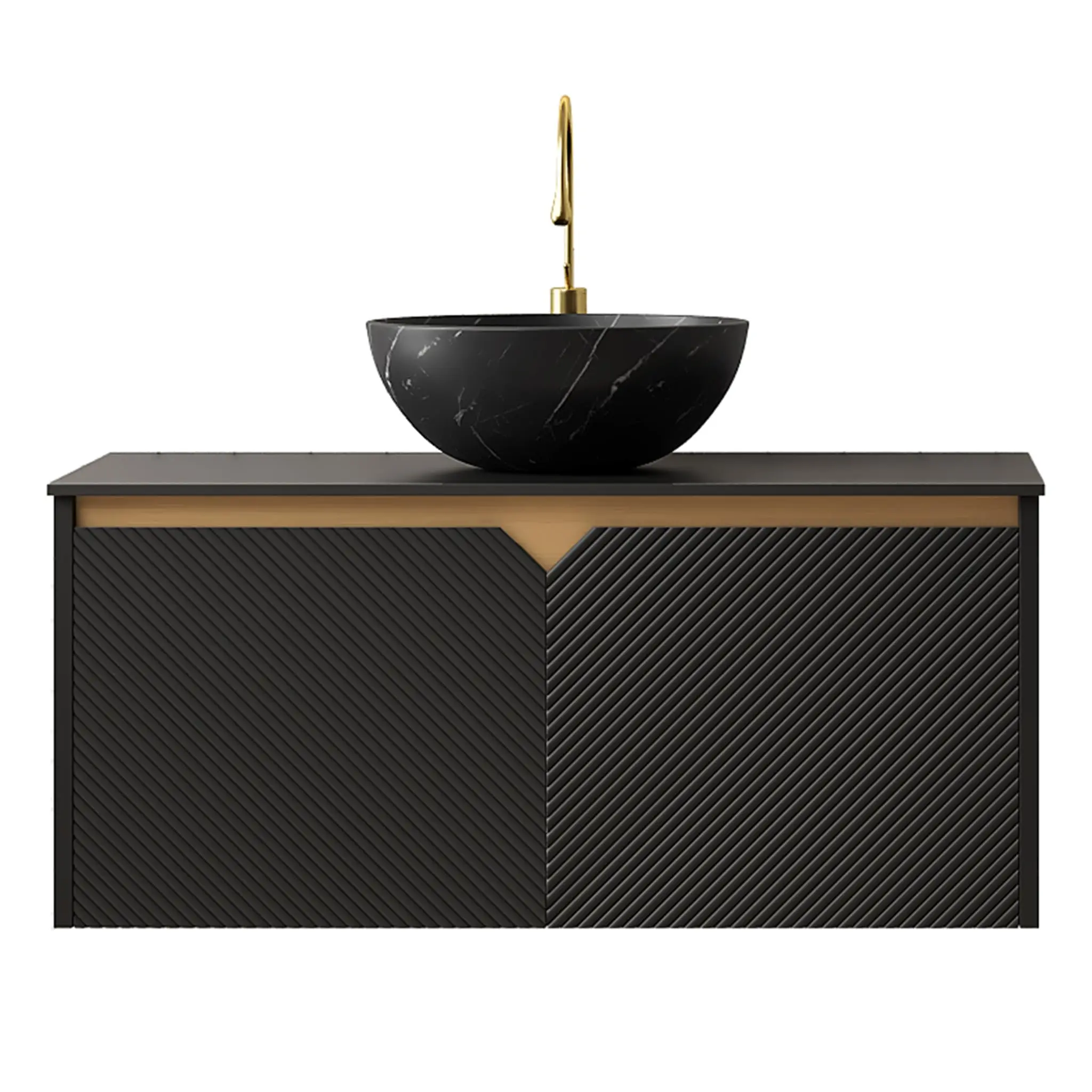 36 Inch Floating Bathroom Vanity with Sink, Wall Mounted Bathroom Storage Cabinet with Black Bowl Ceramic Vessel Sink