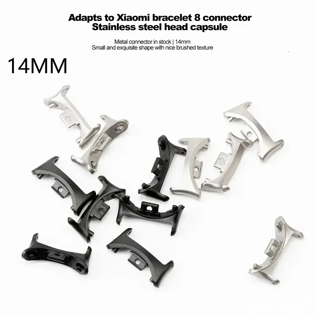 Xiaomi Mi Band 8/9用コネクター、リストバンドメタルヘッドアダプター、Mi 8 9バンドコネクター、ステンレススチール製、14mmストラップ対応