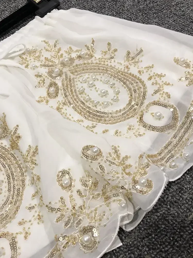 Frauen Vintage Gold Stickerei kurze Hosen Perlen Arbeits Shorts Frauen Stickerei Pailletten Shorts