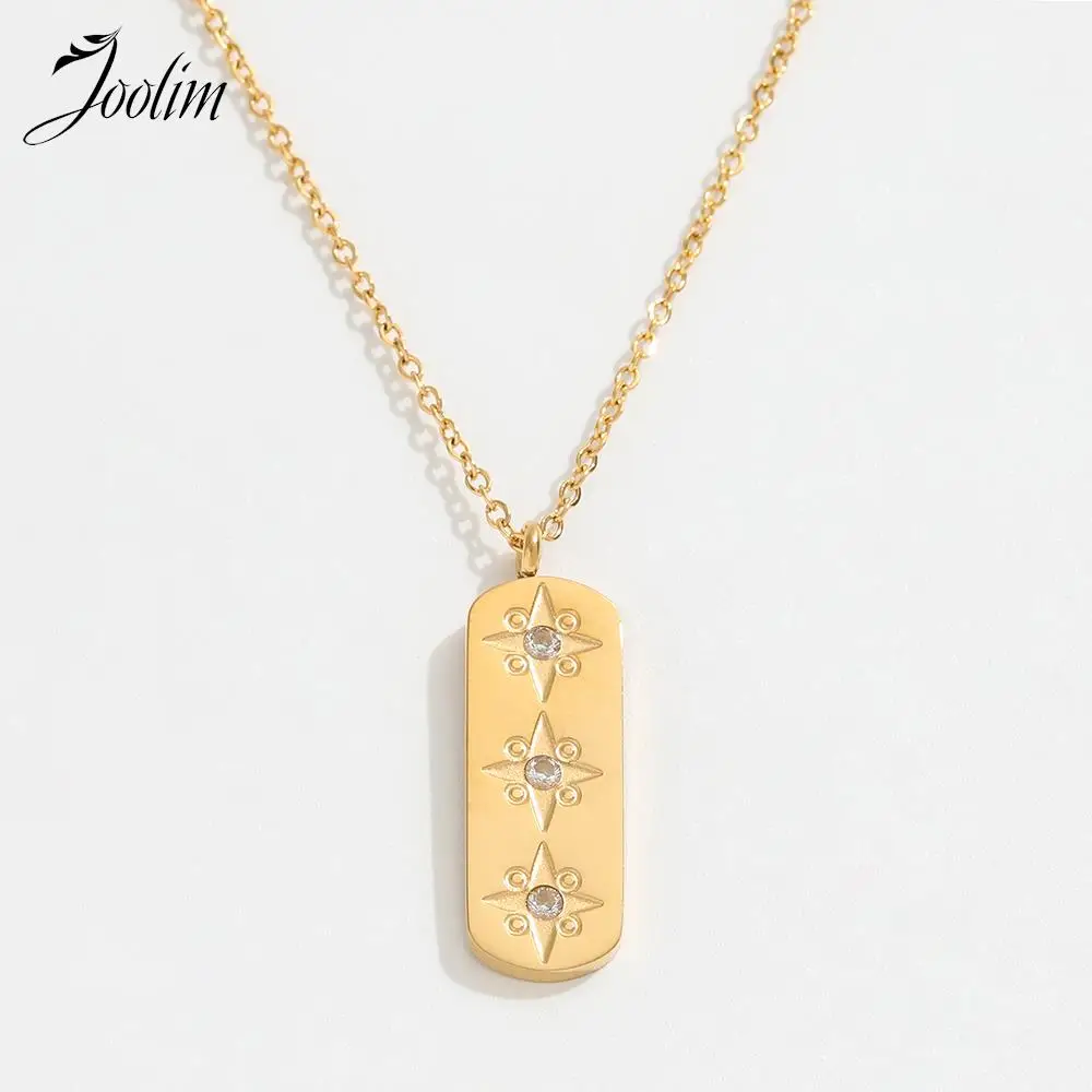 Joolim Jewelry Wholesale No Fade Classic New Square Starburst Zirconia Pendant Choke Chain Stainless Steel Necklace for Women