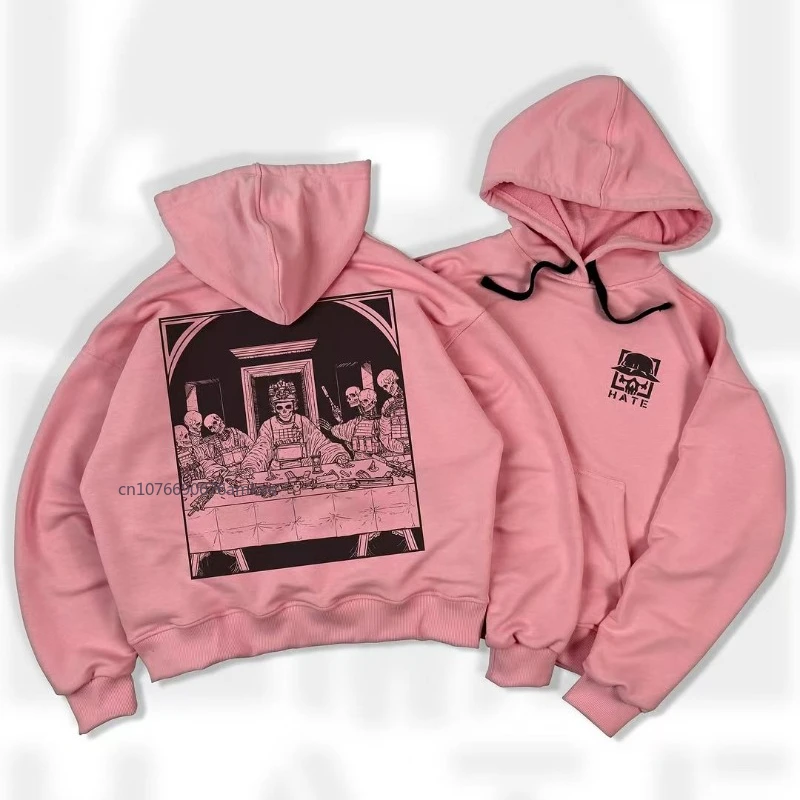 Solid Color Pullover Hoodie Men Women American Street Tide Personalized Pattern Printing Sports Hoodie Spring Loose Couple Tops