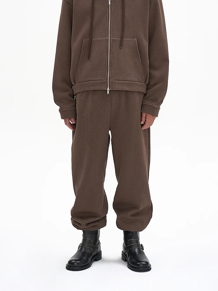 

Thi Knitted Color Elastic Waist Casual Pants Loose Fit Faionable Cuffed Long Trousers Partimento Youth Leisure Pants