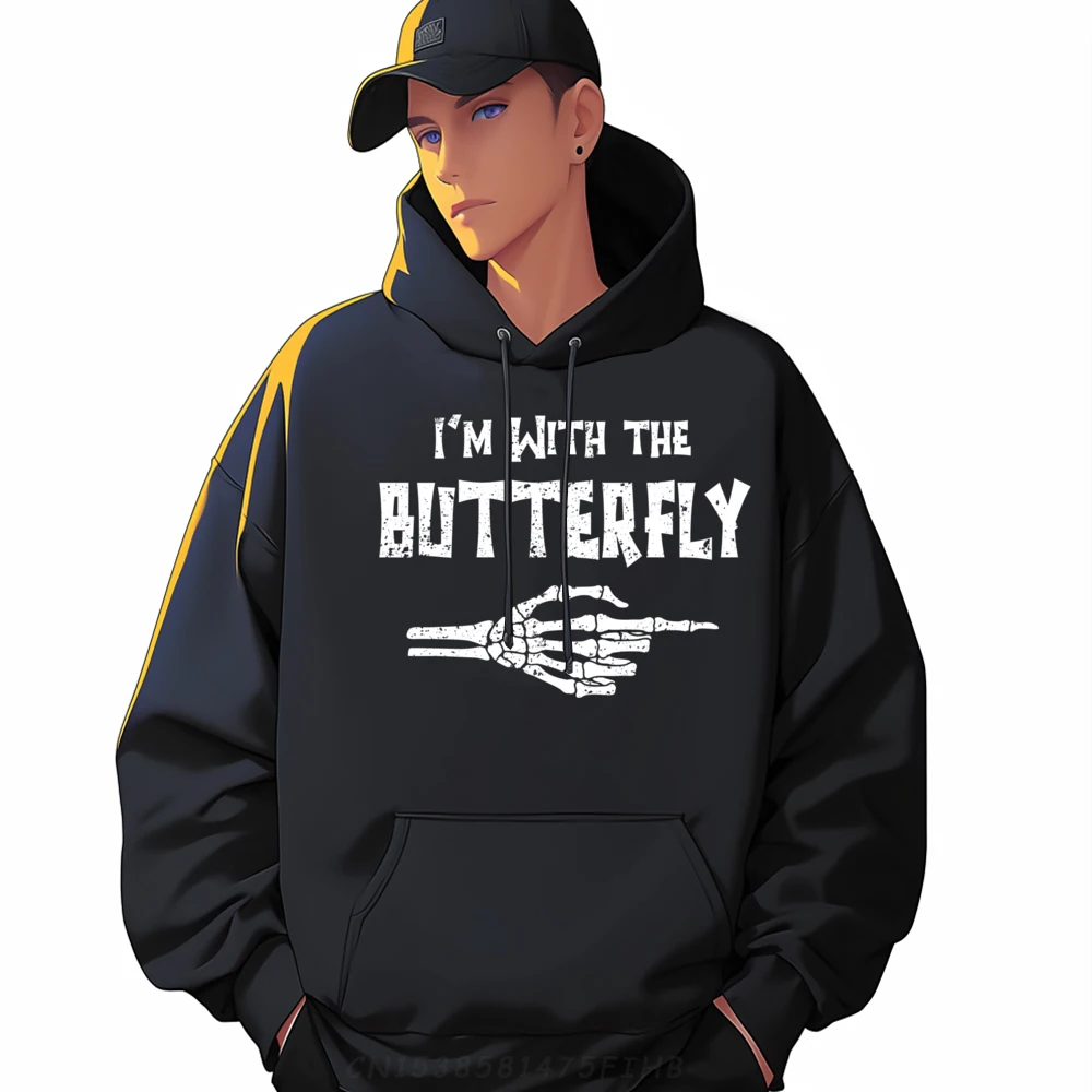 

I m With Butterfly Matching Couple Easy Costume Halloween Black Hoodies Gifts For Men Tops & Tees