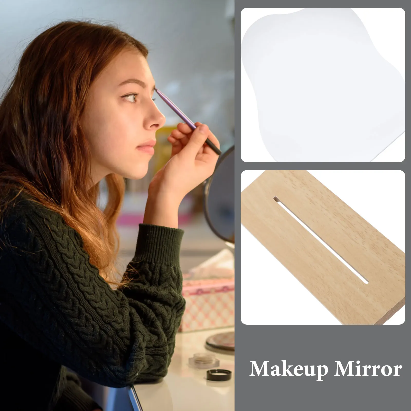 1セットの美的テーブルミラー、装飾的な不規則なデスクトップミラー、スタンド付き、高解像度、ポータブル、メイクアップ、化粧台、家庭用