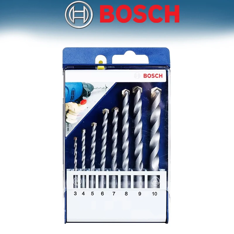 

БОШ 2608578757 Маленькая синяя коробка, ударная дрель с треугольной ручкой, набор из 8 предметов, спиральная дрель по бетону 3-10 мм, аксессуар для электроинструмента