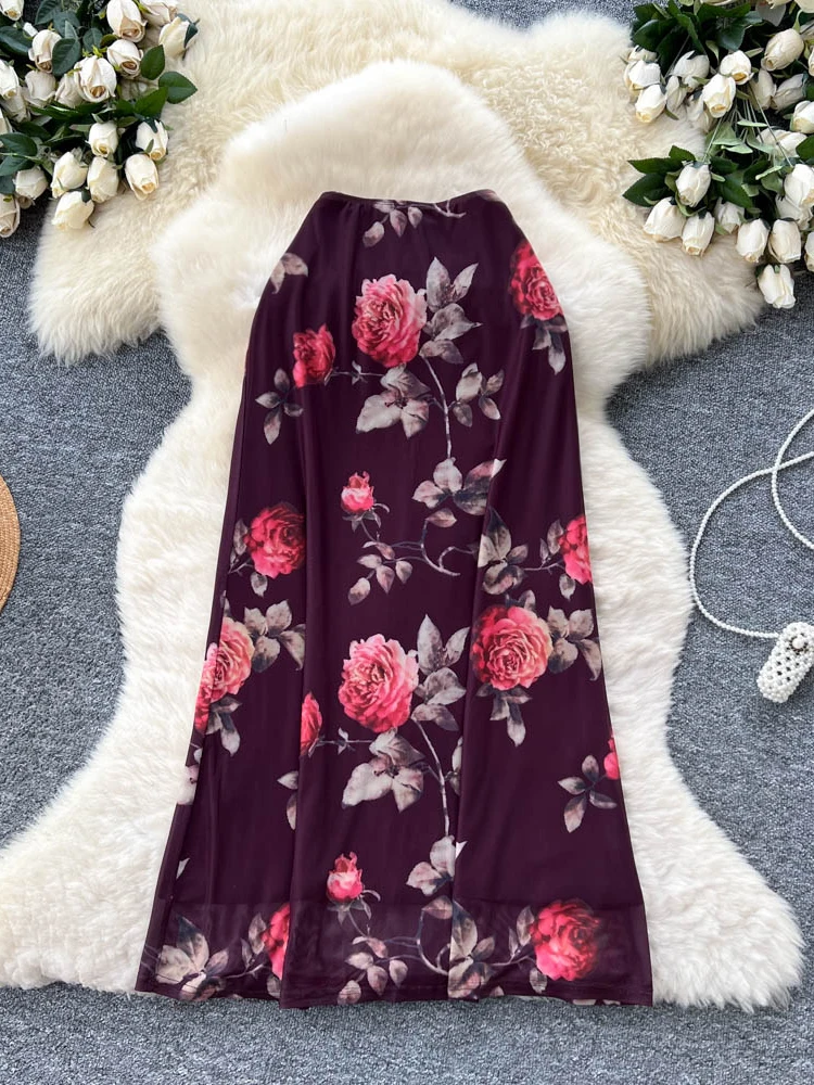 High Waist Floral Print f Skirt A-Line Midi Skirt Slimming Me Wrap Ci Commute Korean Sle Stand Fit Summer 2025