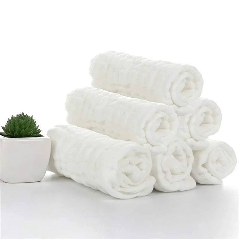 AS96-Baby Muslin Bath Towels, 30 Pack Of Reusable Soft Absorbent Cotton Baby Face Towel, For Baby's Delicate Skin White