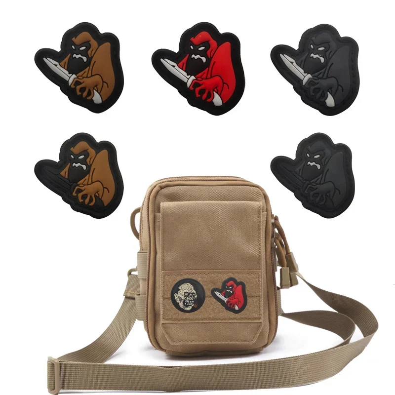 PVC Soft Plastic Mini Orangutan Knife Patch Tactical Morale Badge Outdoor Backpack Stickers Hook and Loop Patches for Clothing