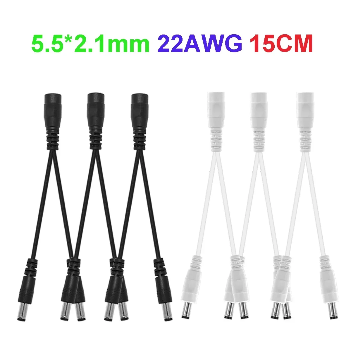 5.5mm 2.1mm DC Power Splitter Cable 5V 12V 1 To 2 Way Power Adapter Jack DC Connector Cord For LED Strip Lights CCTV Camera