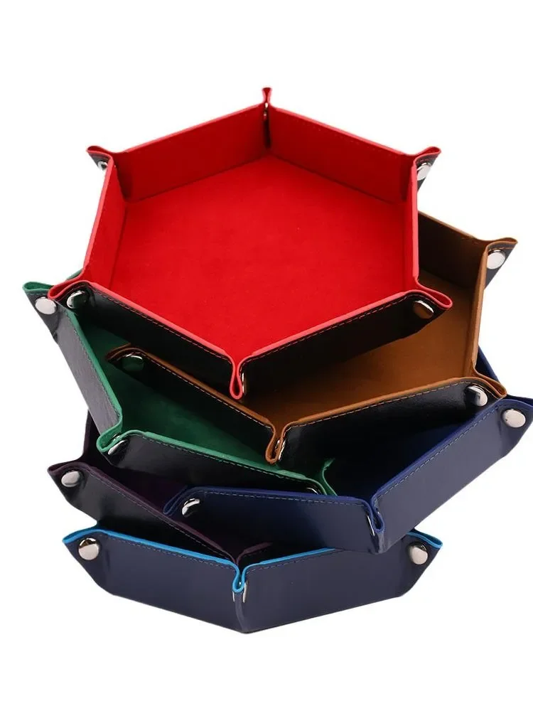 Plateaux à dés pliables, plateau à dés Hexagonal et boîte de rangement diverses, plateau à dés de jeu de société, accessoires tour à dés en cuir PU 1 pièce