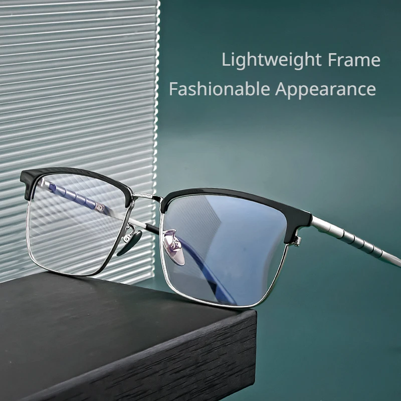 Browline Style Pure Titanium Eyeglass Frame Business Ultra-Light Titanium Frame Bamboo Design Myopia Prescription Glasses Frames