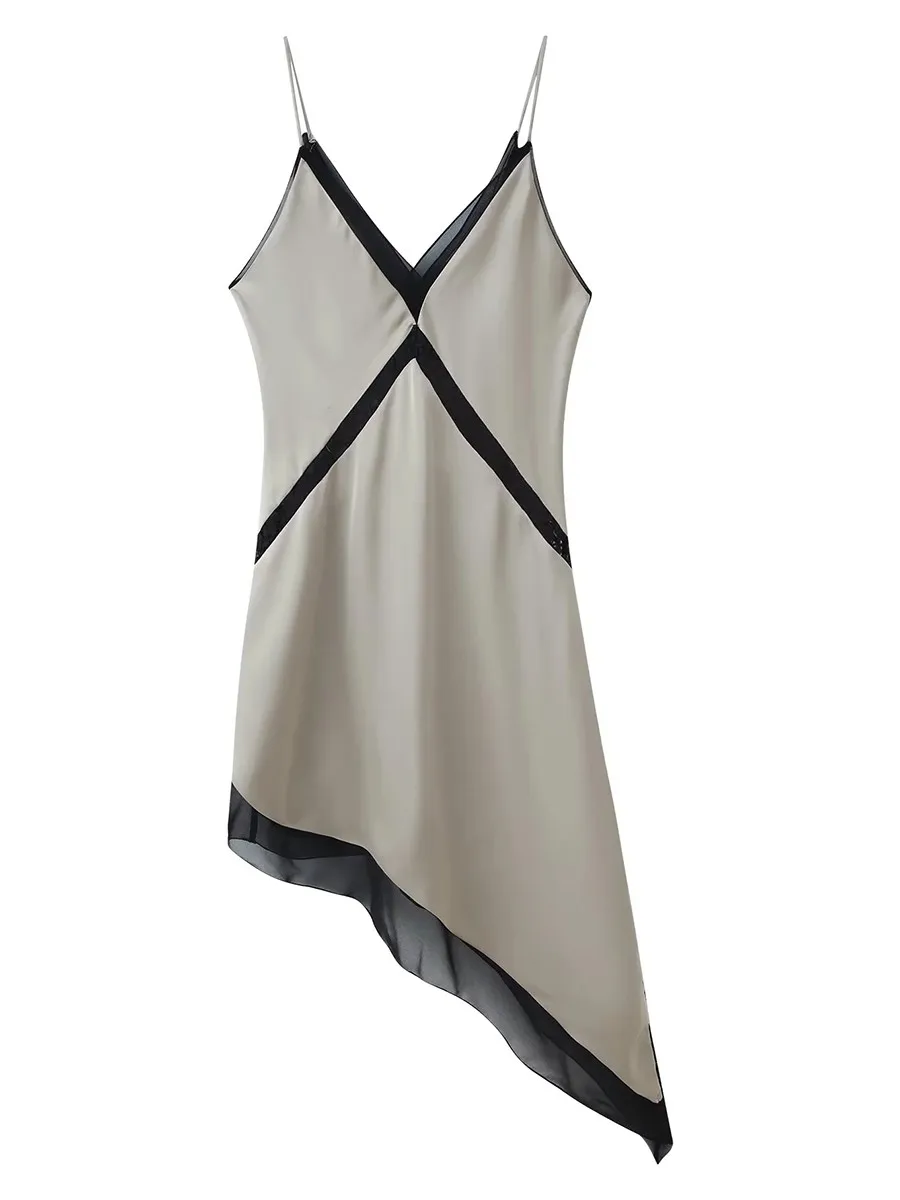 TWOTWINSTYLE セクシーな不規則なナイトガウン女性のための V ネックノースリーブパッチワークシアーメッシュスパゲッティストラップドレス女性の夏の新