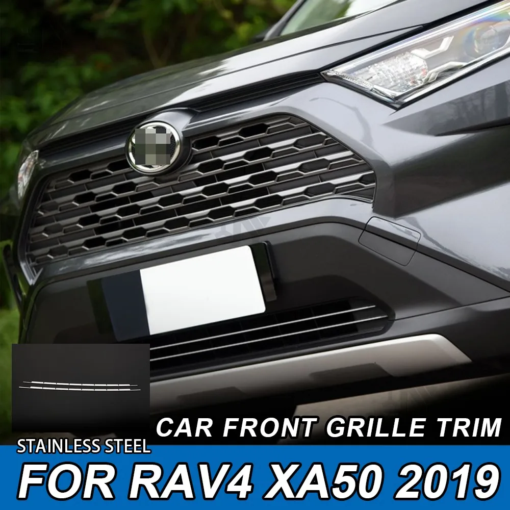 For TOYOTA RAV4 XA50 2019 Chrome Decorate Car Styling Accessories Car Front Head Center 2Pcs Stainless Steel Sticker Grille Trim