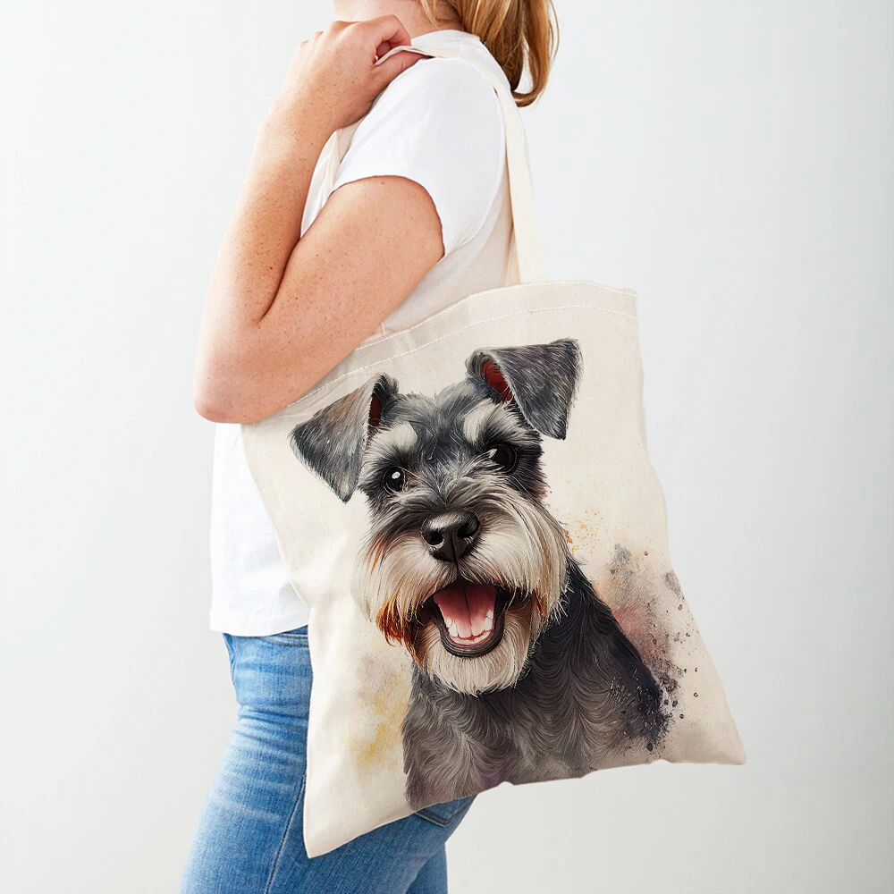 Borsa shopper da donna Schnauzer con doppia stampa Borsa da viaggio da donna casual Borse per la spesa pieghevoli per donna con animali Borsa per