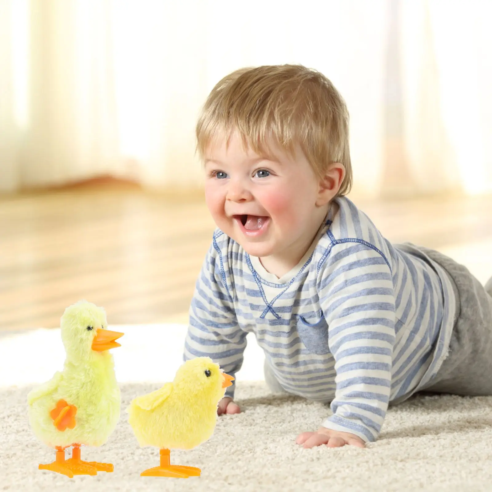 1set Wind Up Chicken Duck Toys Plush Plastic Clockwork Home Decor Easter Gifts Kids Toy Set Walking Action Small Size Easy Grasp