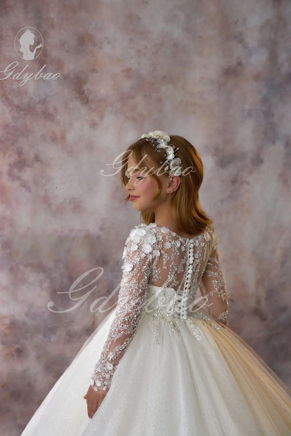 

Flower Girl Dress For Wedding Tulle Applique Beading Sequins Princess Sparkling Kids Birthday Party First Communion Ball Gowns