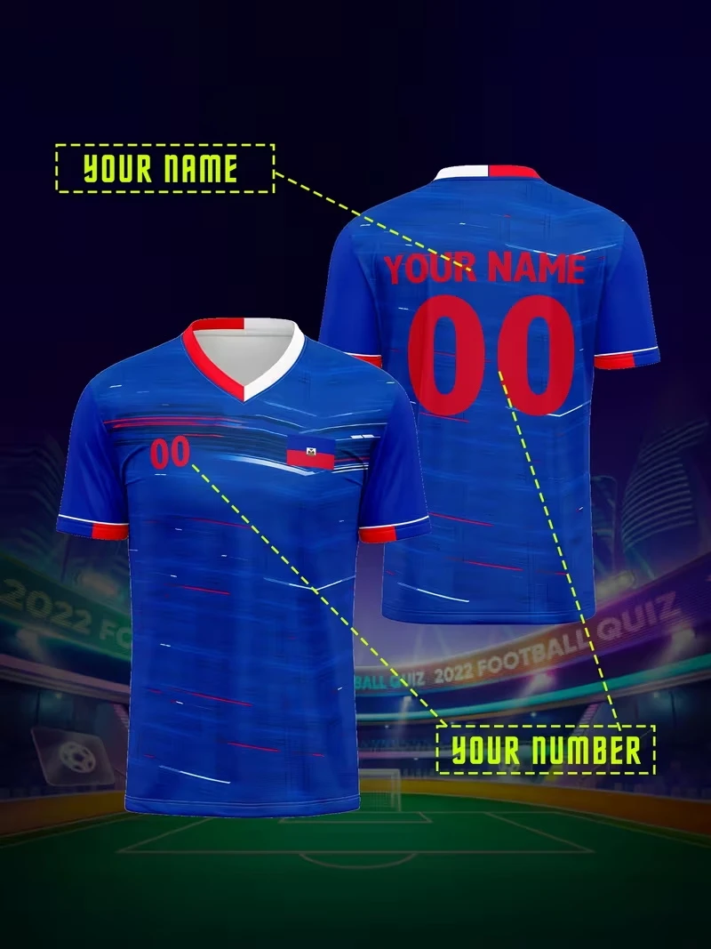 

Haiti Maillot Football Jersey New Free Customized Diy Name Number Haitian Flag 3D Printed Sports T Shirts Casual Mens Tops Tees