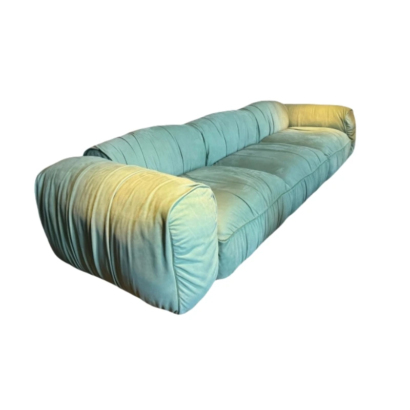 @#Sofa, large-scale villa living room, West Coast style, designer forest green matte fabric three-seater sofa set