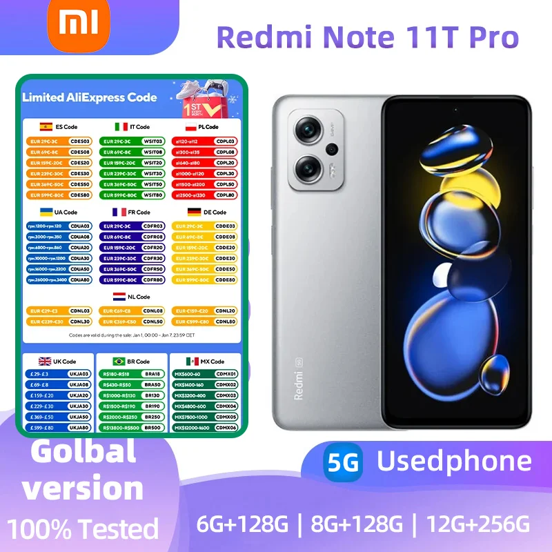 Xiaomi Redmi Note 11T Pro 5G Android RAM 6GB ROM 128GB MediaTekDimensity 8100 144Hz  5080mAh 67W  used phone