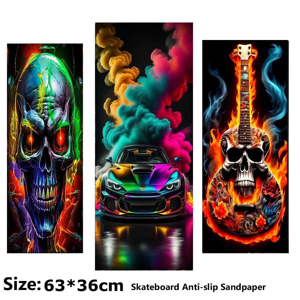 

Fun Guitar Skull Colorful Pattern Electric Scooter Anti-slip Sticker Sandpaper Skateboard Grip Tape Sheet 63*36cm