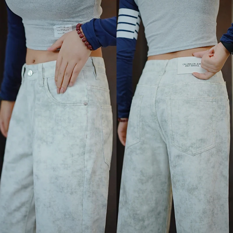 

Мужские джинсы в американском ретро-стиле с цветочным принтом, модные, прямые, из хлопка, повседневные, городские, универсальные