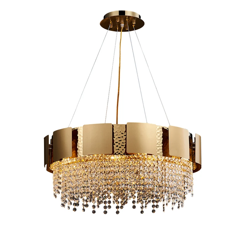 Led E14 Postmodern Golden Crystal Stainless Steel Pendant Lights.pendant Light Suspension Luminaire Lampen Lustre For Foyer