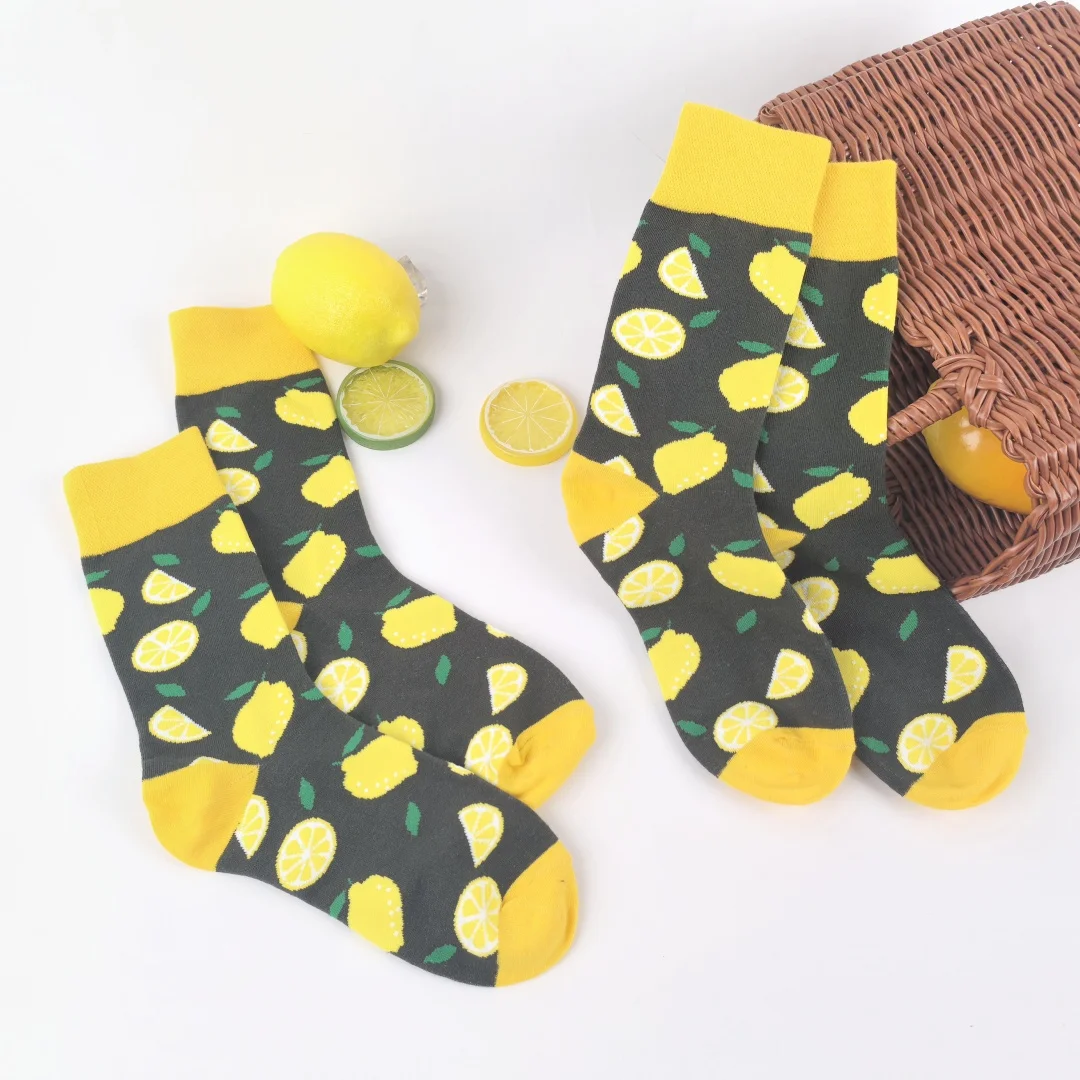 زوج واحد/2 أزواج من الجوارب النسائية ذات الطباعة الليمونية لمنتصف الساق - نسيج ناعم ومسامي، أحذية مريحة للاستخدام اليومي