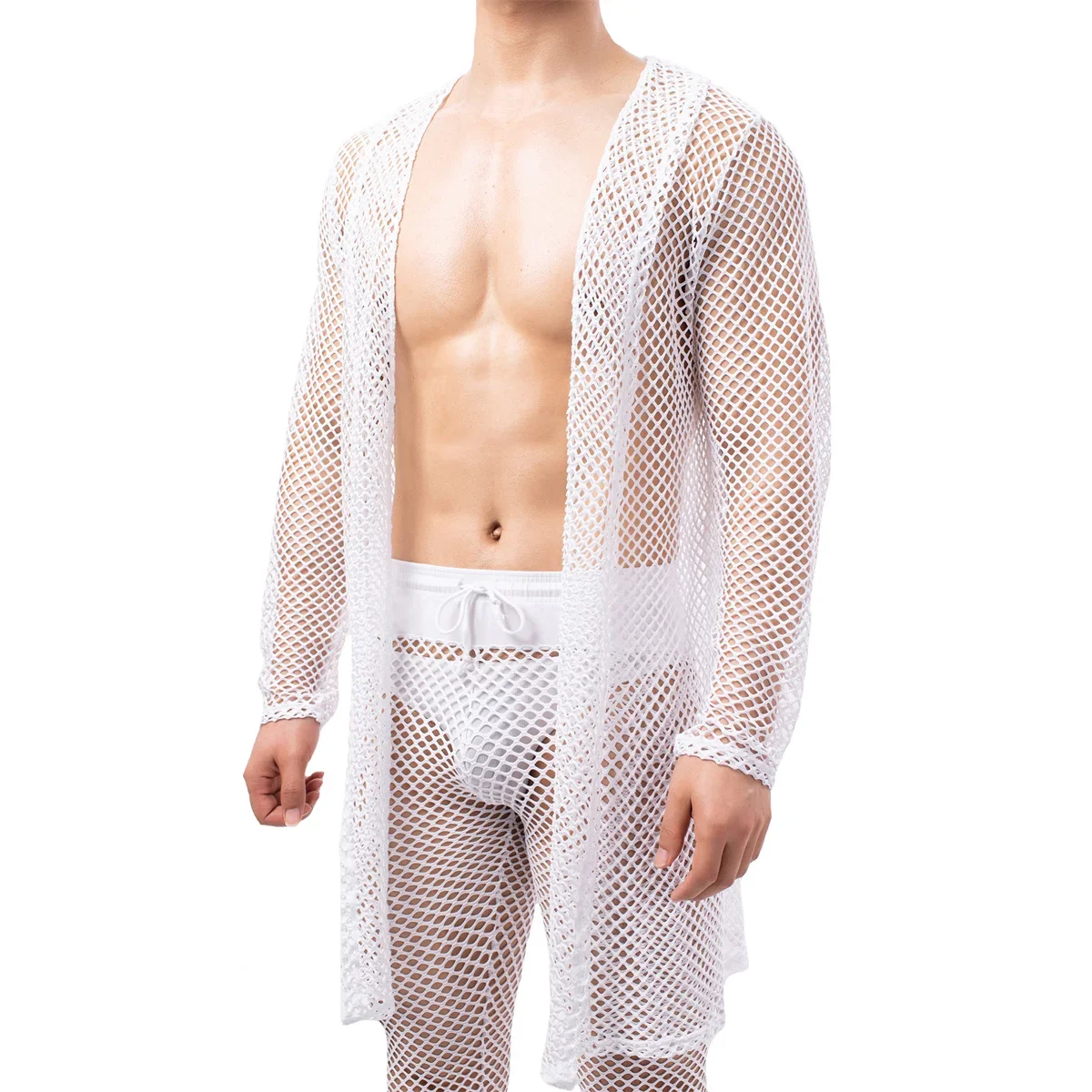 Homens malha oco para fora conjuntos de roupão noite roupão de dormir combinando casal festa noivo robe pijama respirável loungewear