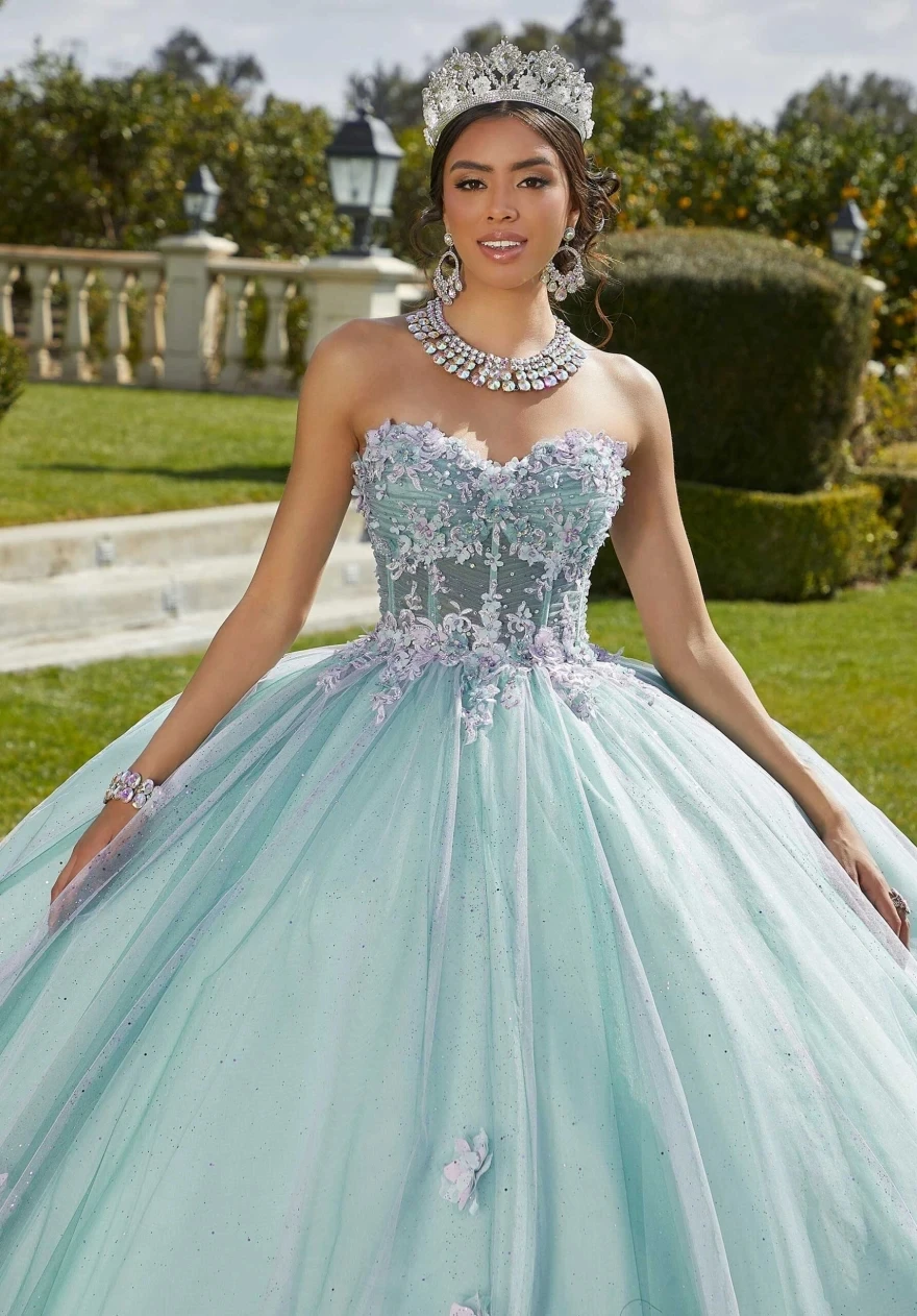 Tule Floral Princesa Quinceanera Vestidos, Vestido de baile, Querida Tule, Doce 16 Vestidos, 15 Anos, Mexicano