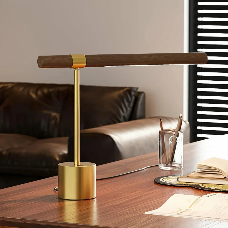 Home Library Bedroom Office and Bedside Tables with Modern AC Powered Wood Brass Light Emitting Diode Desk Lamp