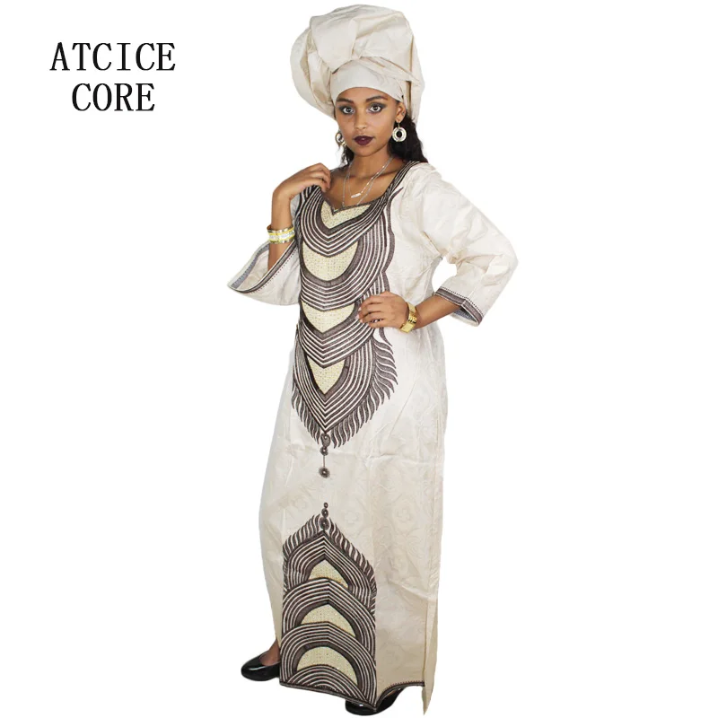 African Dresses For Women African Bazin Embroidery Dresses Long Dresses With Scarf