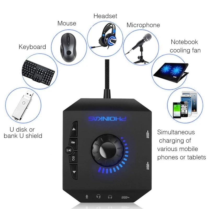 USB External Sound Card HUB Computer Audio Adapter for PC Windows Laptops Desktops with 3.5mm Interface USB Interface