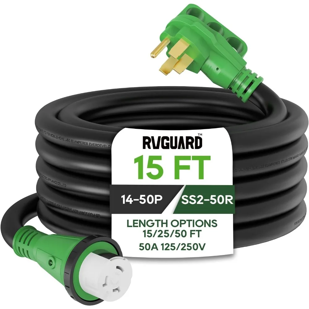 سلك طاقة RV 50 أمبير 15 قدم مع مؤشر LED، وصلة STW شديدة التحمل للمولدات، مدرج ETL #1