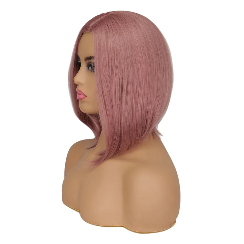 Frauen Lila Rosa Kurze Bob Haar Synthetische Perücken Gemischt Rosa Highlights Haar Perücke Hitzebeständige Faser Kurze Gerade Rosa