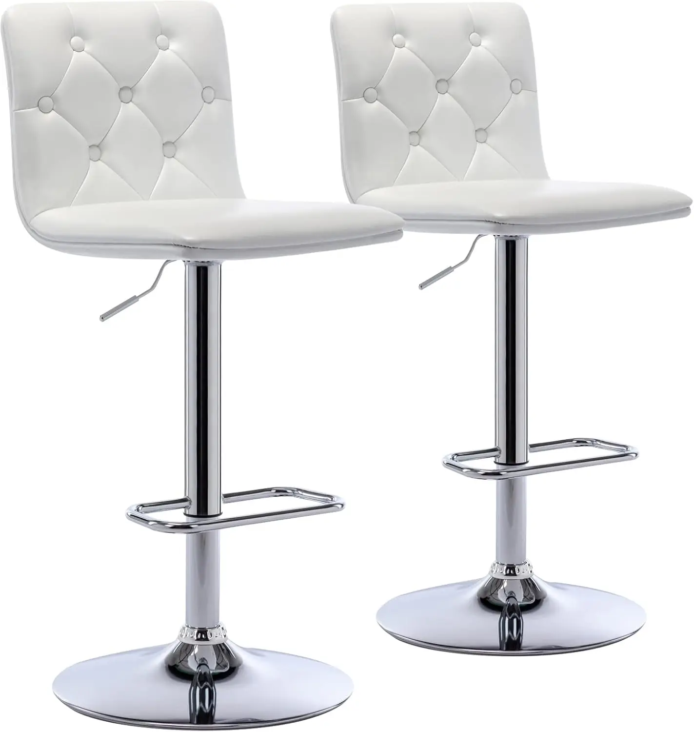 

Tufted Adjustable Bar Stools, Modern Pu Leather Swivel Airlift Barstools With Back, Arml Counter Height Bar Chairs For Kitchen