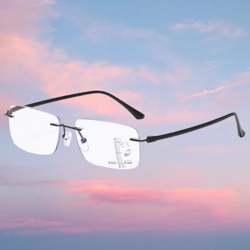 

Progressive Multifocus Reading Glasses Women Men See Near and Far Ultralight Rimless Resin Frame Anti Blu Anti Fatigue 1 2 to 4