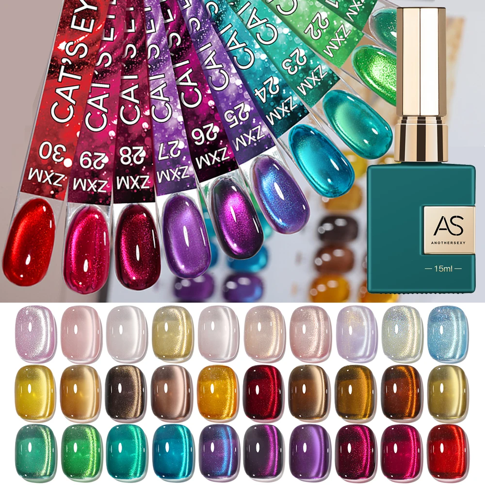 AS 30 Esmalte de Uñas en Gel Efecto Ojo de Gato Río de Estrellas, 1 unidad 15ml, Gel Magnético con Cuentas de Vidrio, Semipermanente, Removible, Barniz de Uñas UV en Gel