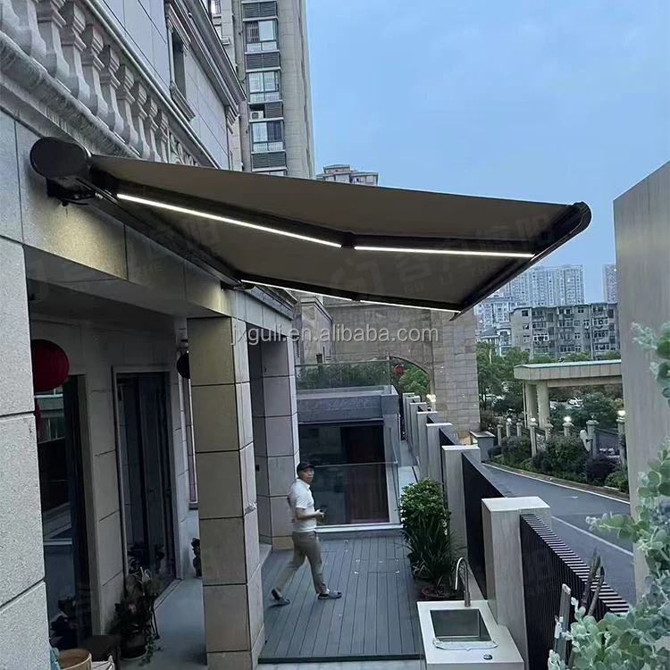 ATV&UTVHigh End Windproof Motorized Aluminum Roof Cover Remote Control Full Box Retractable Awning Sunshade Acrylic Sail Wall-Mo