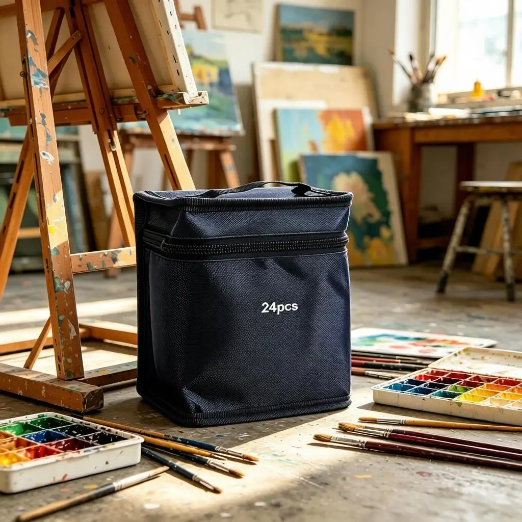 Portable Waterproof Canvas Marker Storage Bag, Large Capacity Zipper Pen Organizer with Handle for Student Artist Drawing Tools