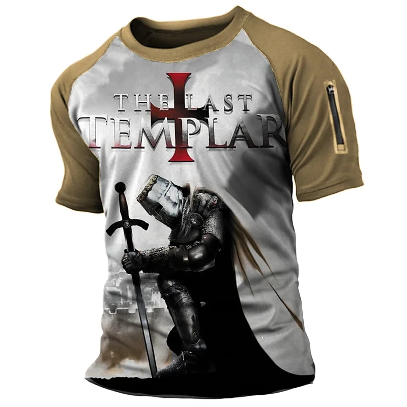 Vintage templário gráfico 3d impressão verão masculino o-pescoço camiseta casual manga curta oversized t camisa moda camisetas roupas masculinas