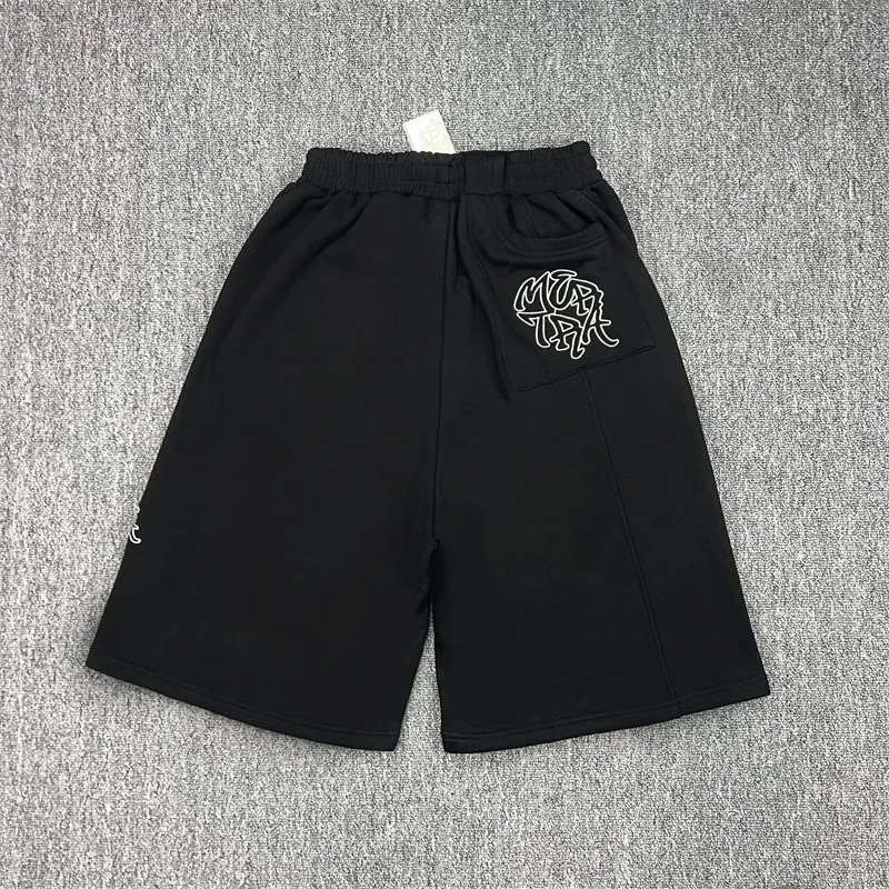 شورت Mertra أسود كبير الحجم للرجال والنساء، شورت برباط رمادي عالي الجودة