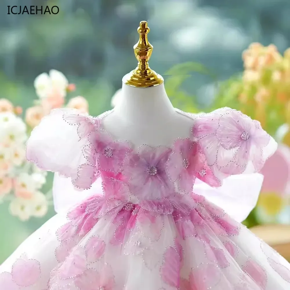 

Платье для девочек с цветочным принтом, летняя милая детская одежда, детская праздничная одежда для девочек, повседневное розовое платье с цветочным узором для малышей