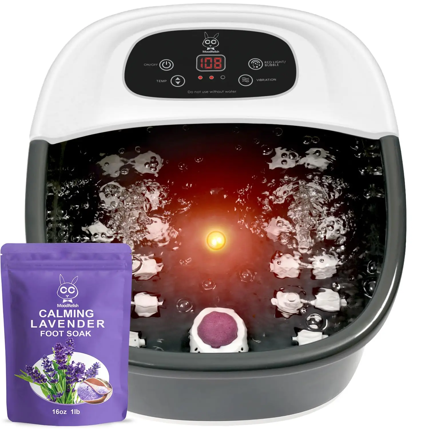 

Heated Foot Spa Massager with Bubbles, Vibration, Jets, and Adjustable Temperature - Includes Lavender Soak Salt